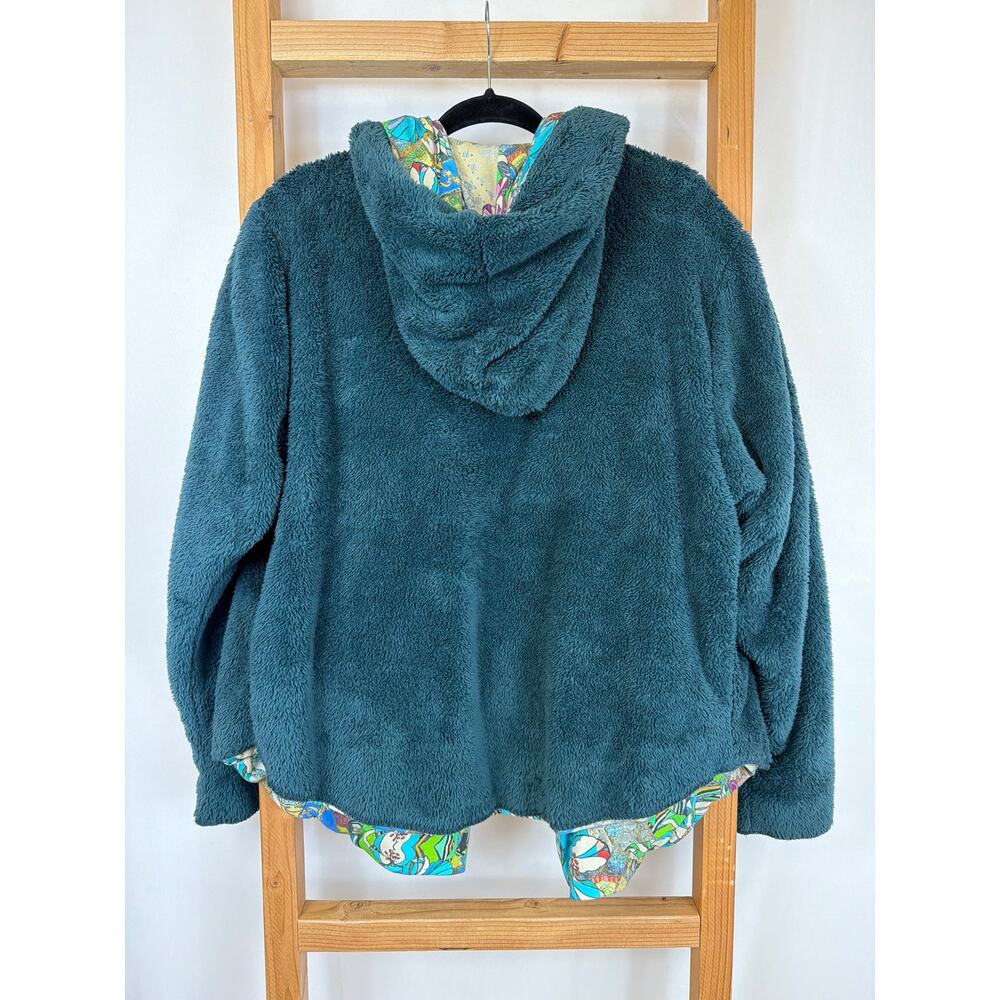 Johnny Was Reversible Fuzzy Floral Hooded Open Front Jacket Women’s XL Artwear - Picture 6 of 13